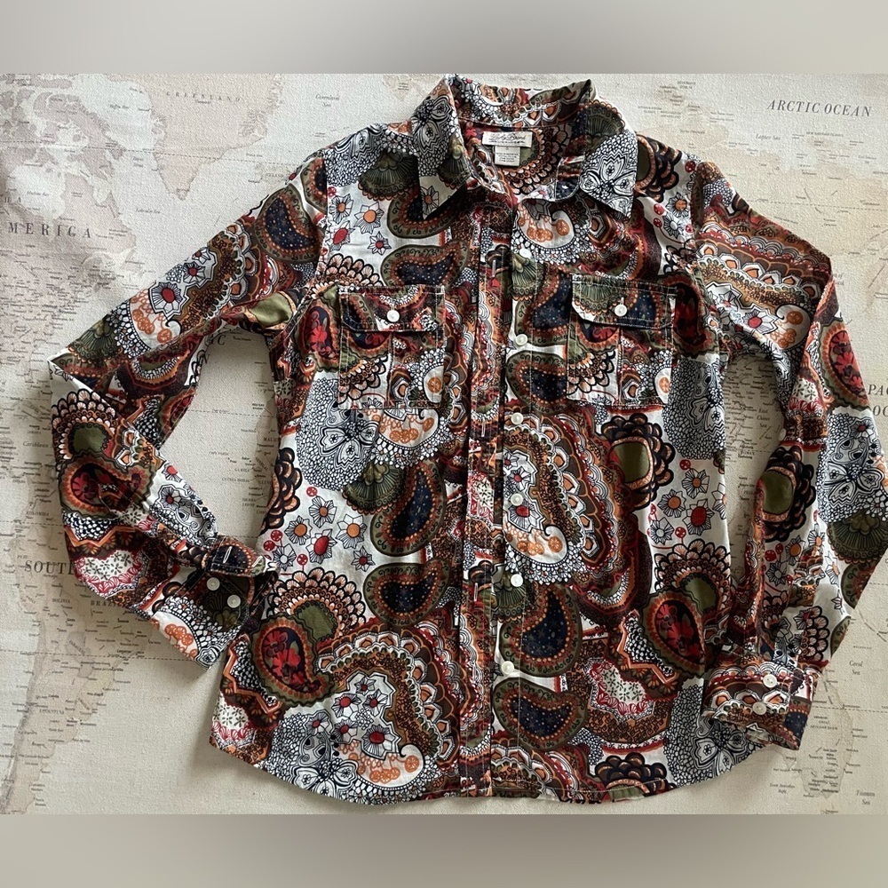LUCKY BRAND Mod Paisley ButtonDown Shirt Roll-tab Sleeve Size Small - Picture 2 of 12